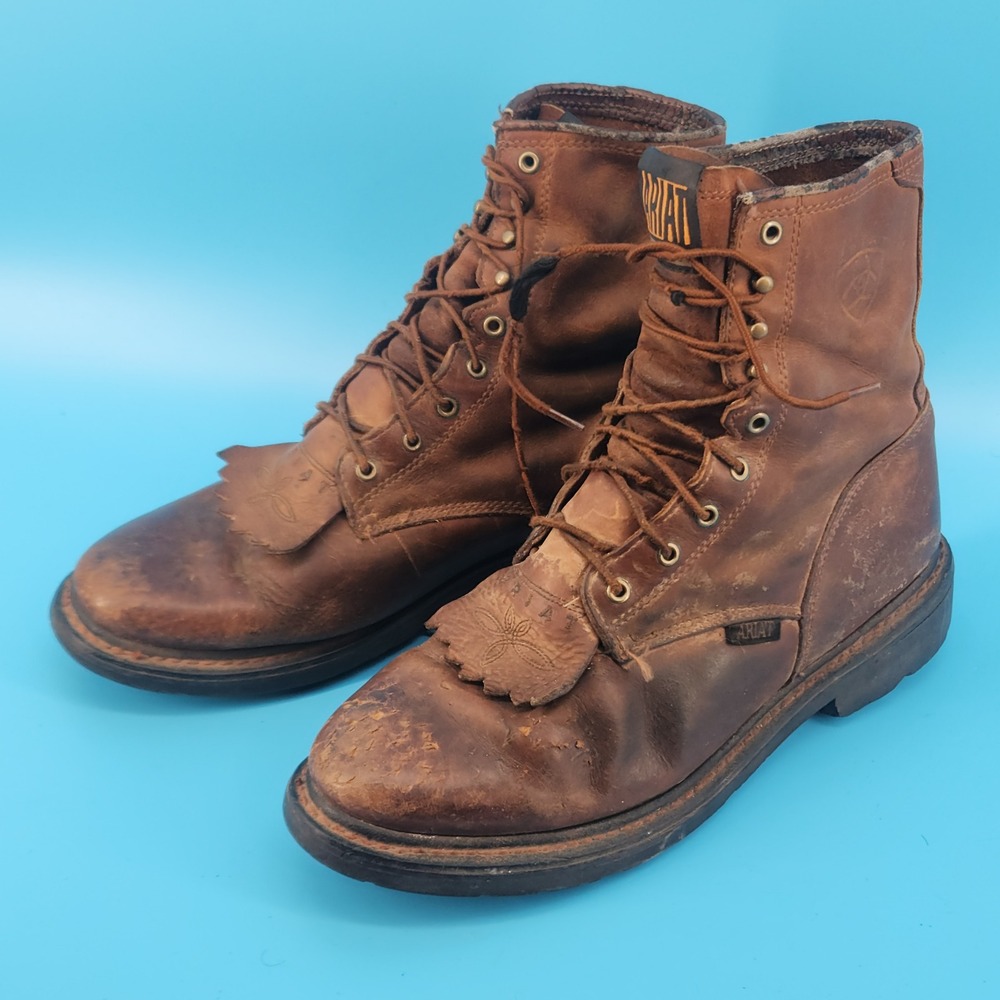 Ariat Cascade 8 Work Boots Men's 10.5 EE Wide Brown Leather 10002418